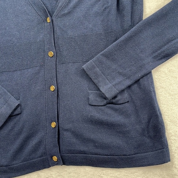 Lilly Pulitzer S Silk Cotton Navy Blue V Neck Button Cardigan Soft Sweater - Picture 5 of 12